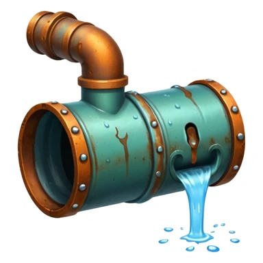 sewer steel shiny pipe with leaking water  sticker