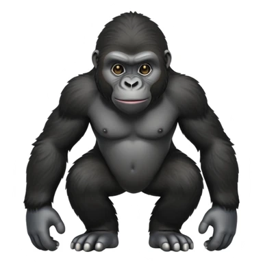 cinematic-friendly relaxed young gorilla-realistic-full-body-crouched on all fours on knuckles-emoji,-poised-with-confidence,-massive-arms-hanging-slightly-forward,-head-tilted-thoughtfully,-thick-black-fur, friendly ,-simplified-yet-realistic sticker