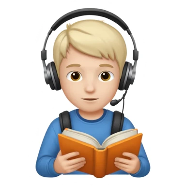 a boy wearing headphone and read book sticker
