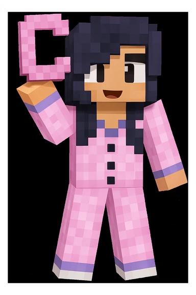 Edit the image to make the character hold the letter C in their hand, keeping the original Minecraft cartoon style and pose. Only add the letter C, do not change anything else. sticker