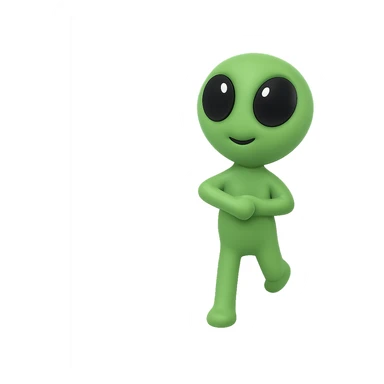 Create a neon green alien dancing, almost identical to the reference image, with minimal changes in the positions of arms and legs, looking straight ahead. This is frame 12 of the animation. PNG with transparent background. sticker