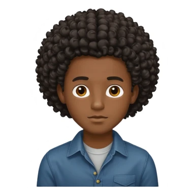 Garoto estiloso, bonito, gentil, de pele negra com cabelo cacheado e grande sticker