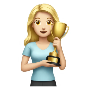a white women holding gold trophy sticker