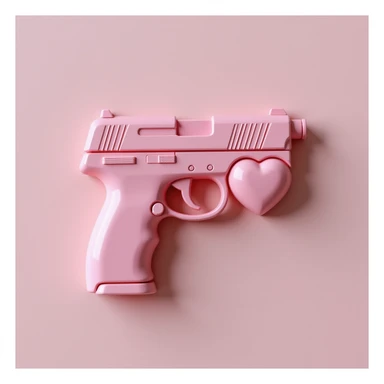 pink heart pistol, photorealistic style, glossy finish, on a white background sticker