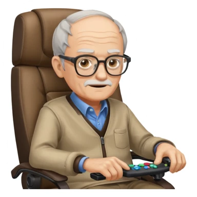 old man in gaming chair at a gaming desk sticker