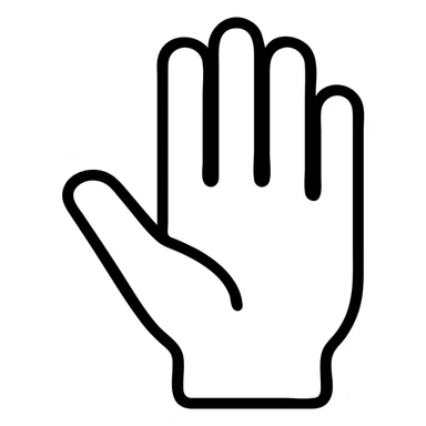 open hand icon, palm visible, thumb tucked in, four fingers up, minimal style sticker