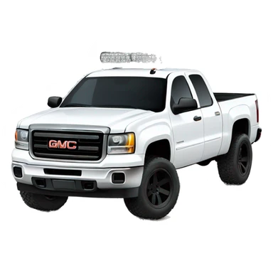 White 4 door lifted gmc truck with black wheels  sticker