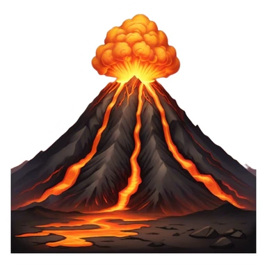 Cinematic Realistic Volcano Emoji, Powerful and awe-inspiring, with molten lava flowing from its jagged, smoking peak, casting an orange glow in the surrounding darkness. The landscape around it is barren and rocky, with clouds of ash rising into the sky. Soft glowing outline, capturing the essence of raw power and fiery energy in a towering volcano. sticker