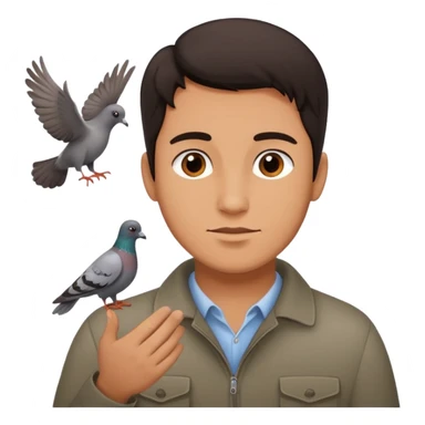 man open arms looking at a flying pigeon sticker