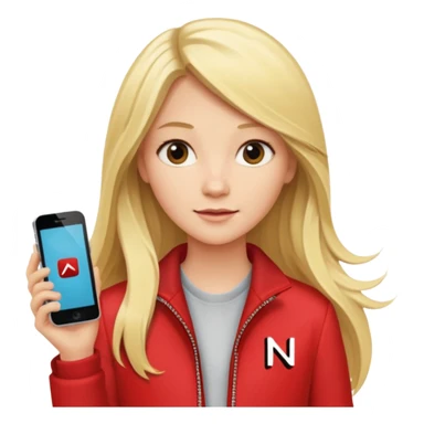 mujer  joven rubia con pelo largo y saco rojo con modem de internet y wifi con netflix sticker