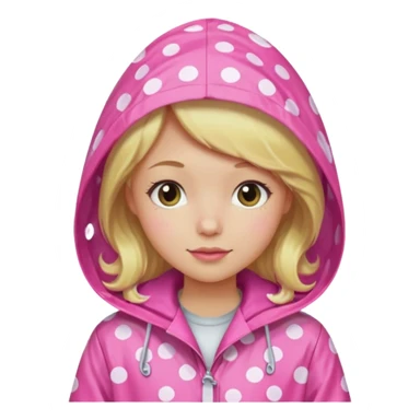 Blonde girl in a pink polka dot raincoat with hoodie sticker