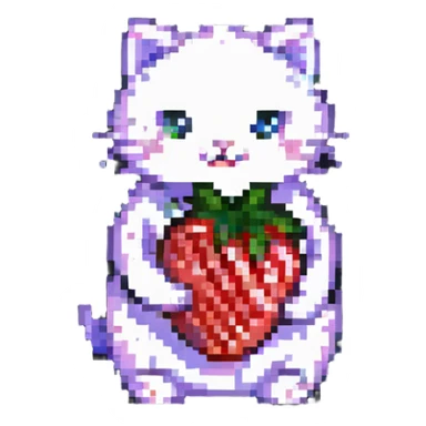 cat hugging a strawberry sticker