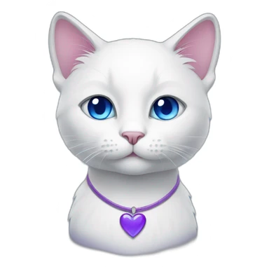 White cat with blue eyes and purple heart sticker