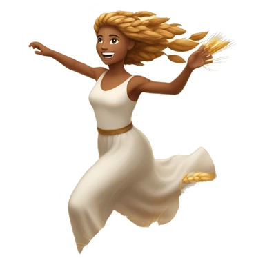 wheat harvest goddess, golden brown hair, sprinting with large stride and arms outstretched sticker