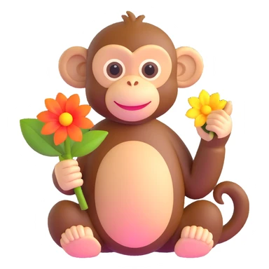 monkey holding a flower sticker