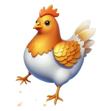 Magical ethereal chicken, fish, and carrot floating in a cosmic space, connected by golden energy beams to a healthy eye, radiant skin, and glowing immune shield sticker