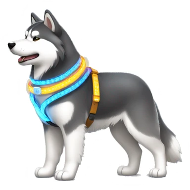 Alaskan malamute wearing led belt sticker