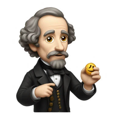 Charles Dickens holds an emoticon in his hand sticker