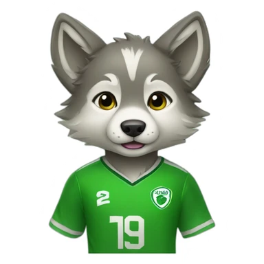 baby wolf with green soccer jersey. sticker