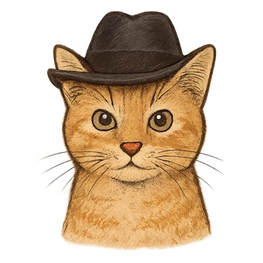 cat with a black hat, general illustration style sticker