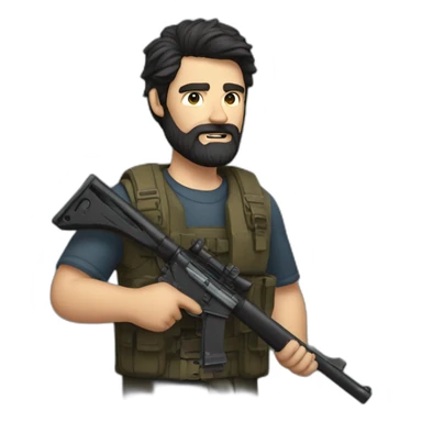 dark-haired bearded man drunk with a rifle sticker