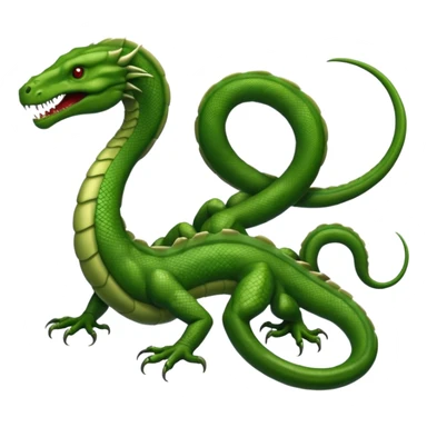 Create a single emoji of a Hydra in full body: a muscular reptilian creature with four legs, a tail, and multiple serpent heads on long necks. No wings, not worm-like. Slight side angle, stylized like an emoji, clearly recognizable. No background.
 sticker