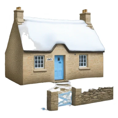 Snowy stone cotswolds cottage with sky blue door  sticker