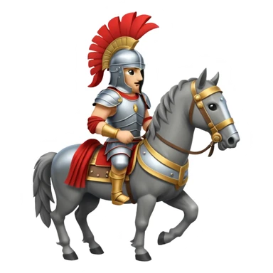 An emoji of a powerful Roman warhorse in full armor, with a feathered helmet. sticker
