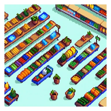 Isometric view of a supermarket with shelves of products, shopping carts, and checkout counters sticker