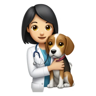  Beagle dog cuddles pediatrician women with short black hair  sticker
