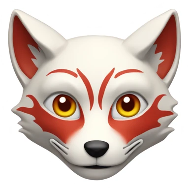 red kitsune mask, slight smile sticker