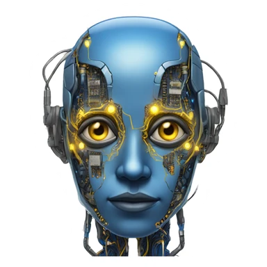 Blue cyborg with yellow eyes wires and circuits  sticker