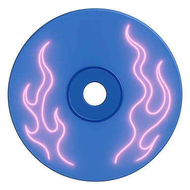A minimalist CD disc with subtle pink flames, glowing effect, variation 2, color: blue sticker
