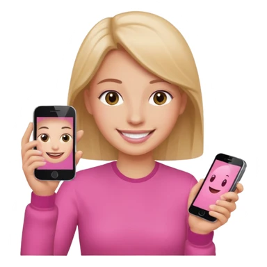 pink video call between one person holding the phone with a person on the phone screen sticker