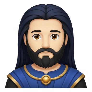 Saturn, Time God from Rome Mythology with long black hair and beard, black and dark blue outfit, light tan skin sticker