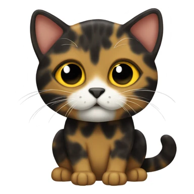 Tortoiseshell cat with yellow and black. White nose and chest sticker