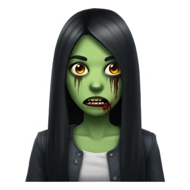 girl zombie with black long hair with teeth and serious face  sticker