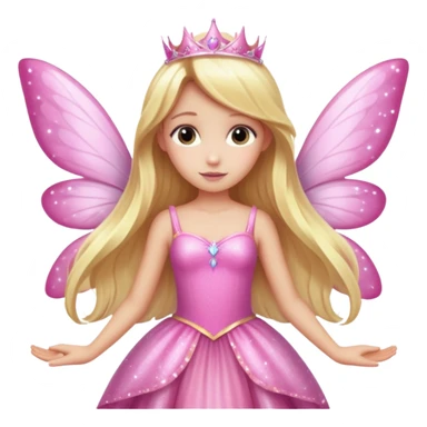 Long blonde hair pink sparkle princess dress large fairy wings sticker