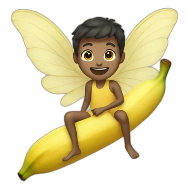 Boy fly with banana sticker