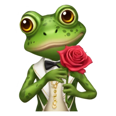 Fancy frog holding rose sticker