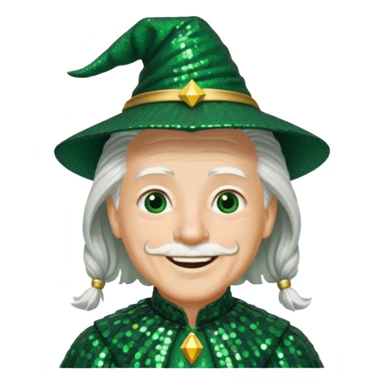 The Wizard from the Wizard of Oz with white hair, dark green sequin outfit sticker