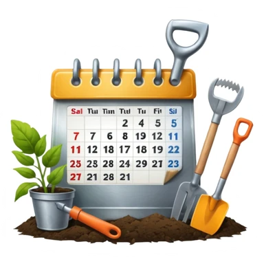 calendar icon with garden tools near. Transparent background sticker