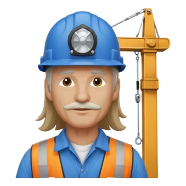 blue helmet old, long hair construction worker with earrings man sticker
