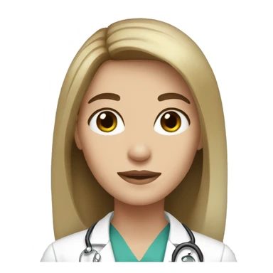 Beautiful white doctor with brunette long hair and black eye color sticker