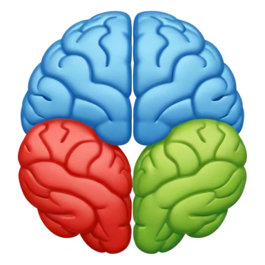 brain emoji inspired by Google's branding, using blue red yellow and green, modern and friendly sticker