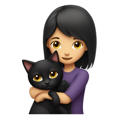 A girl hugging a  black cat sticker