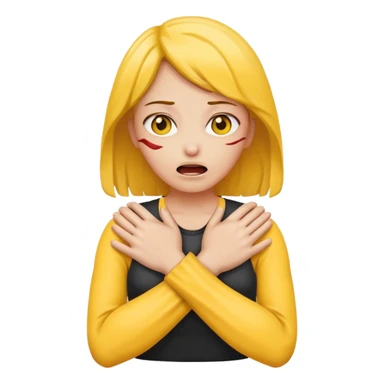 woman chocking herself with hands crossed yellow skin sticker