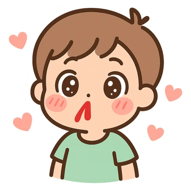 anime-style emoji of a surprised cartoon boy with wide eyes, nosebleed, blushing, hearts floating around sticker