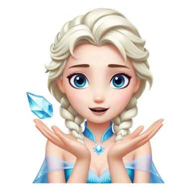 Cinematic Playful Elsa Portrait Emoji, Blowing frost from her hands in a dazzling display, eyes filled with mischief, exuding a magical charm that is both fun and enchanting! sticker