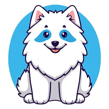 fluffy white Samoyed dog with blue eyes, smiling sticker